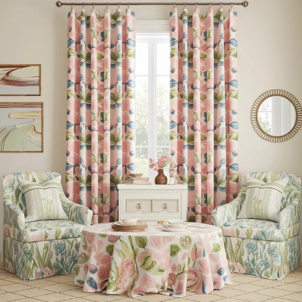 How to Style Macbeth Blush Pink Green Blue Floral Print Linen Covington Fabric for Your Home